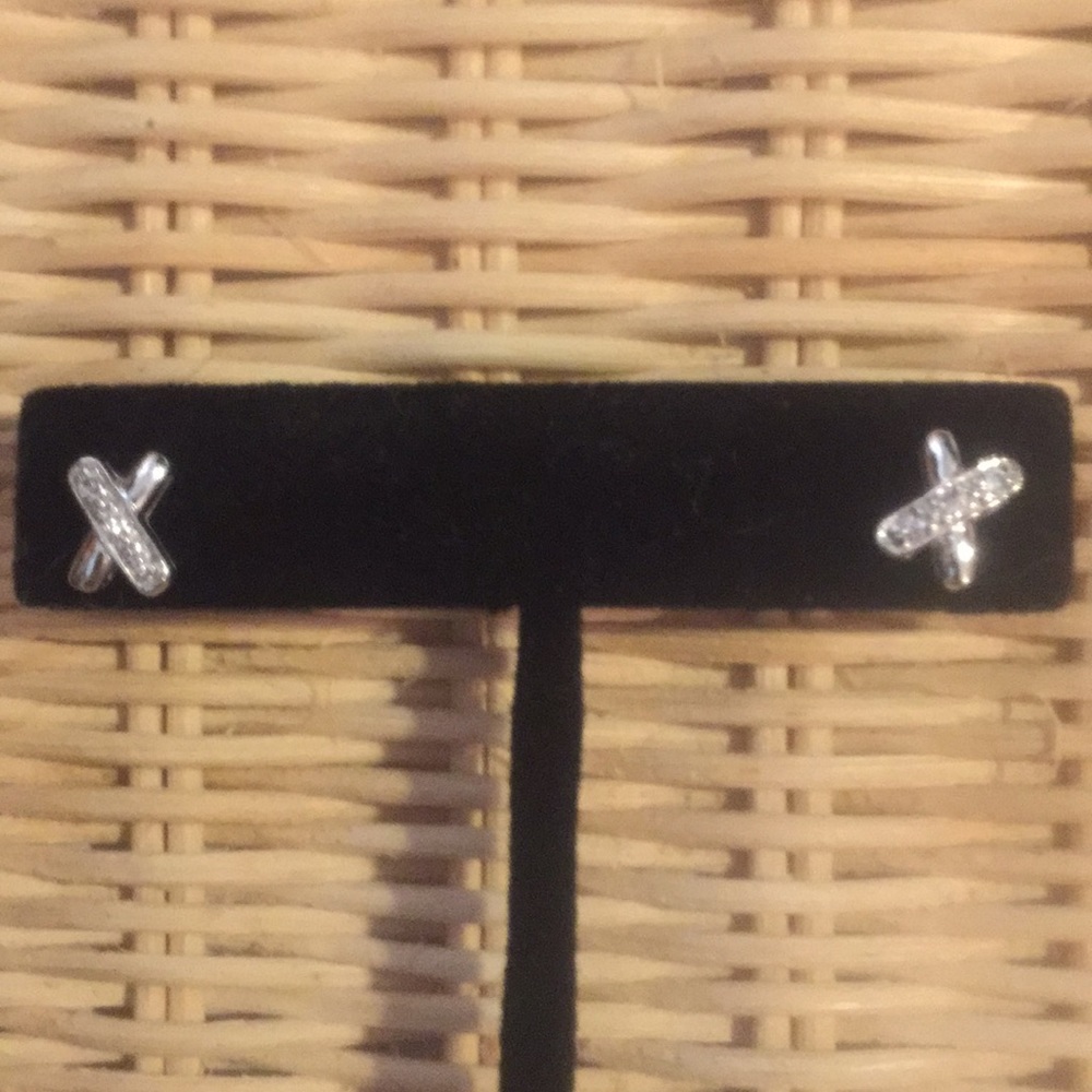 X silver & diamond earrings